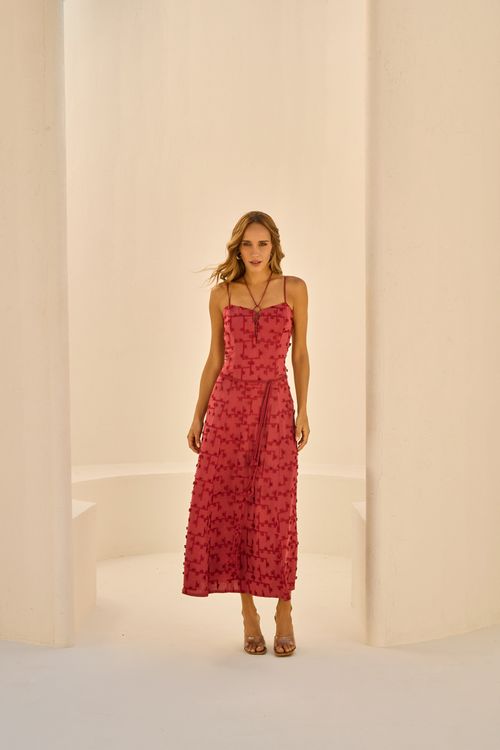 Vestido Linho Graphic - Carmim