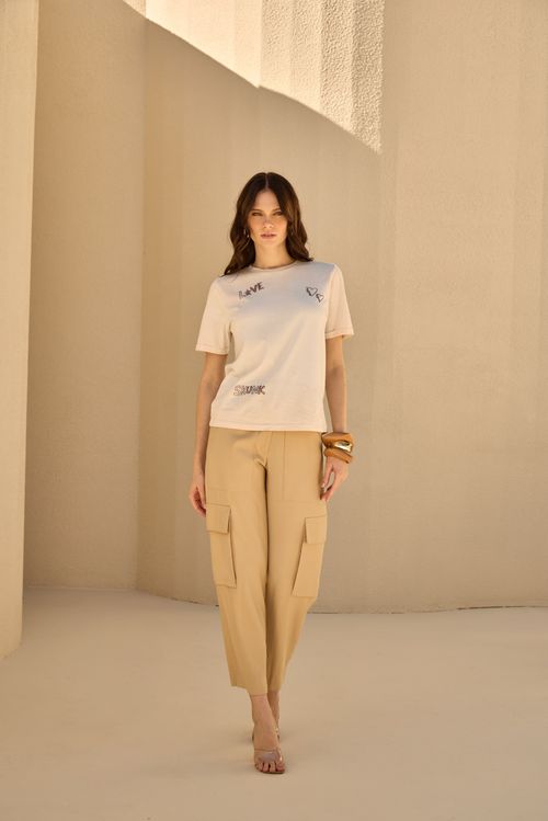 Calça Bolsos Basic Chic – Bege